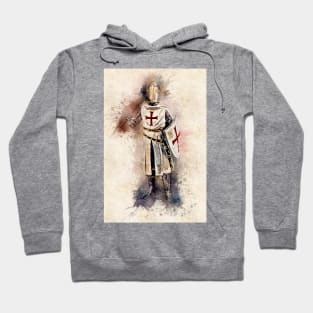 Knights Templar Warrior The crusader Watercolor Historic Fine Art Hoodie